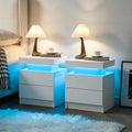 LED Nightstands Set of 2, Bedside Table Cabinet Lights Modern End Side with 2 Drawers for Bedroom White