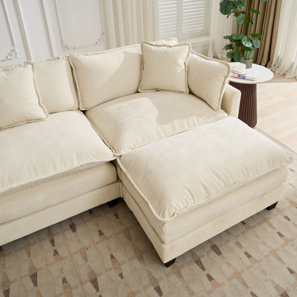 Cloud Sofa two Seats the cushion on the armrest not included , Modern Sectional Couch, for Apartment, Comfy Double Layer Upholstered Seat Cushion, Breathable Chenille Fabric, Beige,SW504ABG