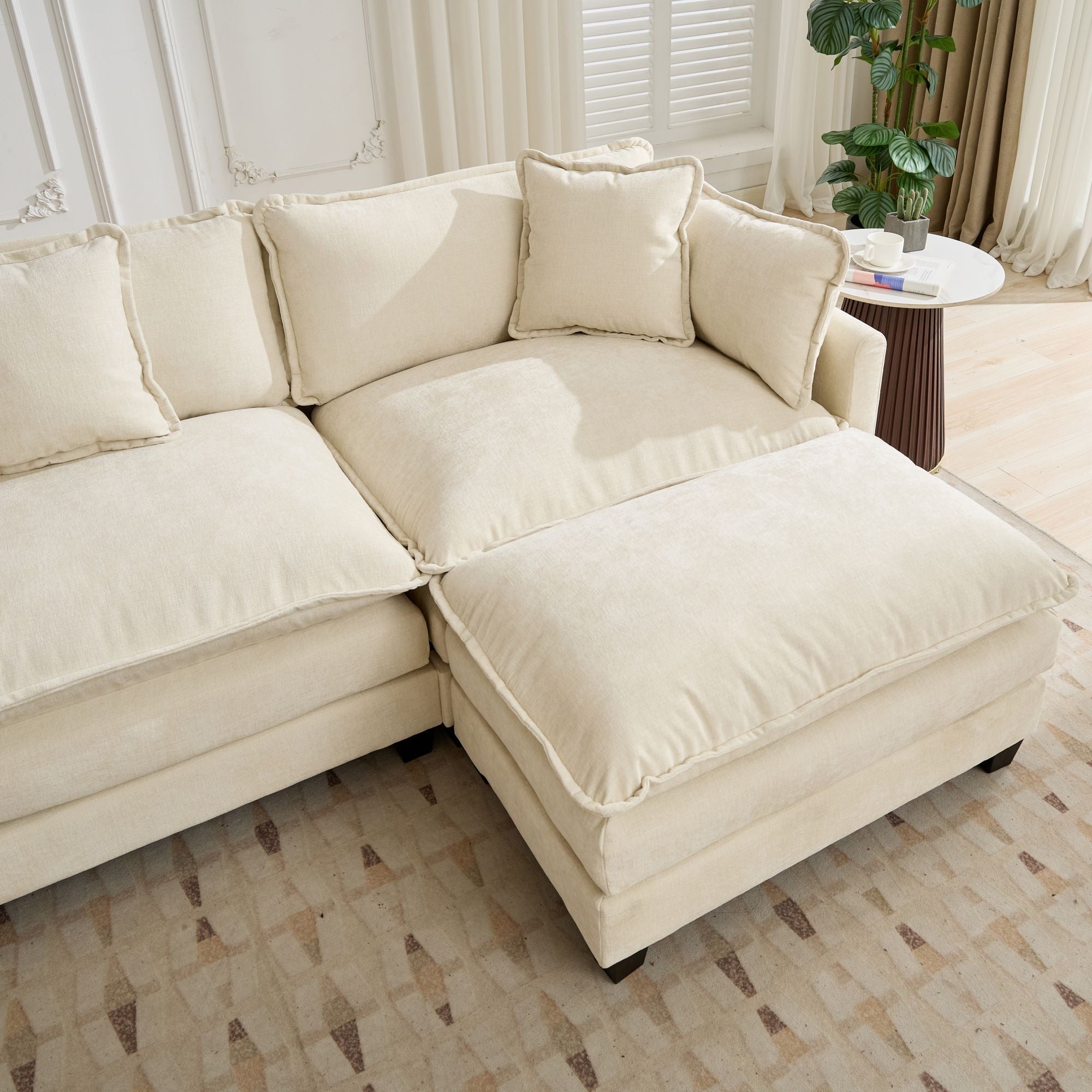 Cloud Sofa two Seats the cushion on the armrest not included , Modern Sectional Couch, for Apartment, Comfy Double Layer Upholstered Seat Cushion, Breathable Chenille Fabric, Beige,SW504ABG