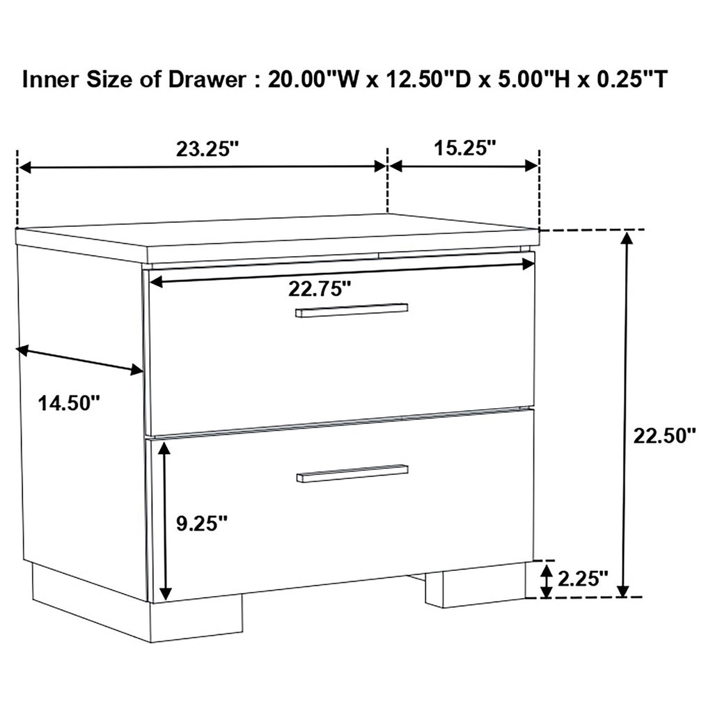 Dulcey White High Gloss 2 drawer Nightstand