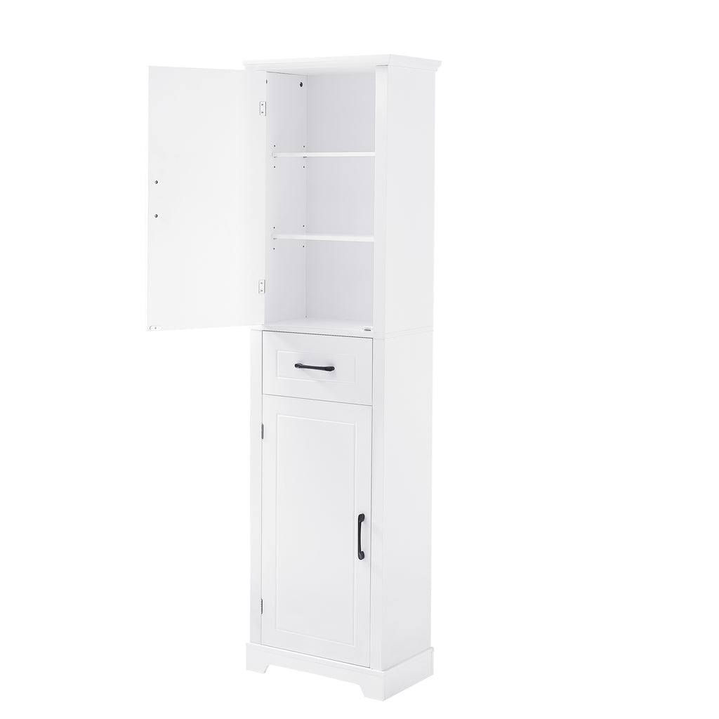 Tall Bathroom Storage Cabinet, Freestanding Storage Cabinet with Two Doors and Adjustable Shelves, Door Shelve Design, MDF Board with Painted Finish, White