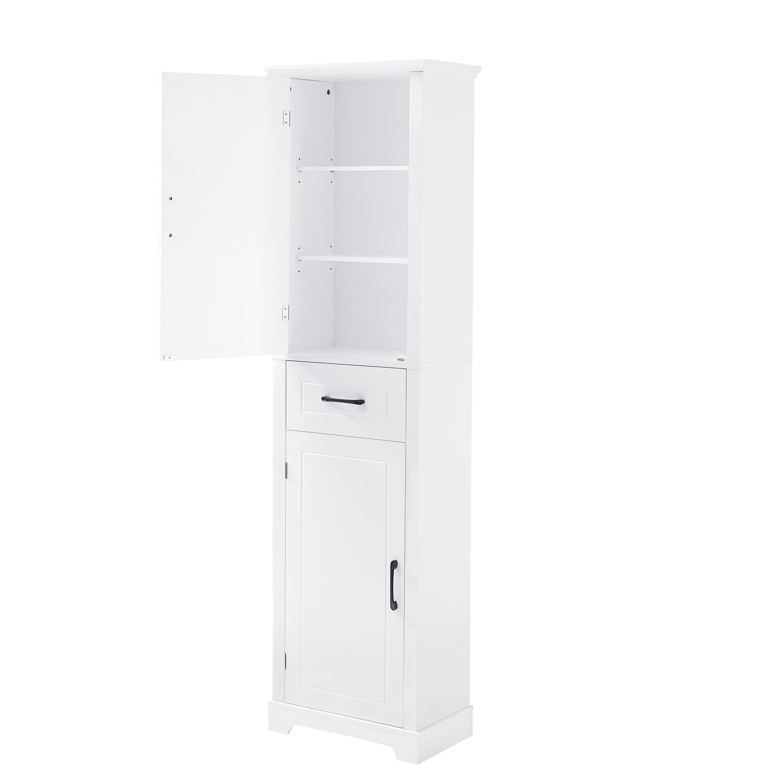 Tall Bathroom Storage Cabinet, Freestanding Storage Cabinet with Two Doors and Adjustable Shelves, Door Shelve Design, MDF Board with Painted Finish, White