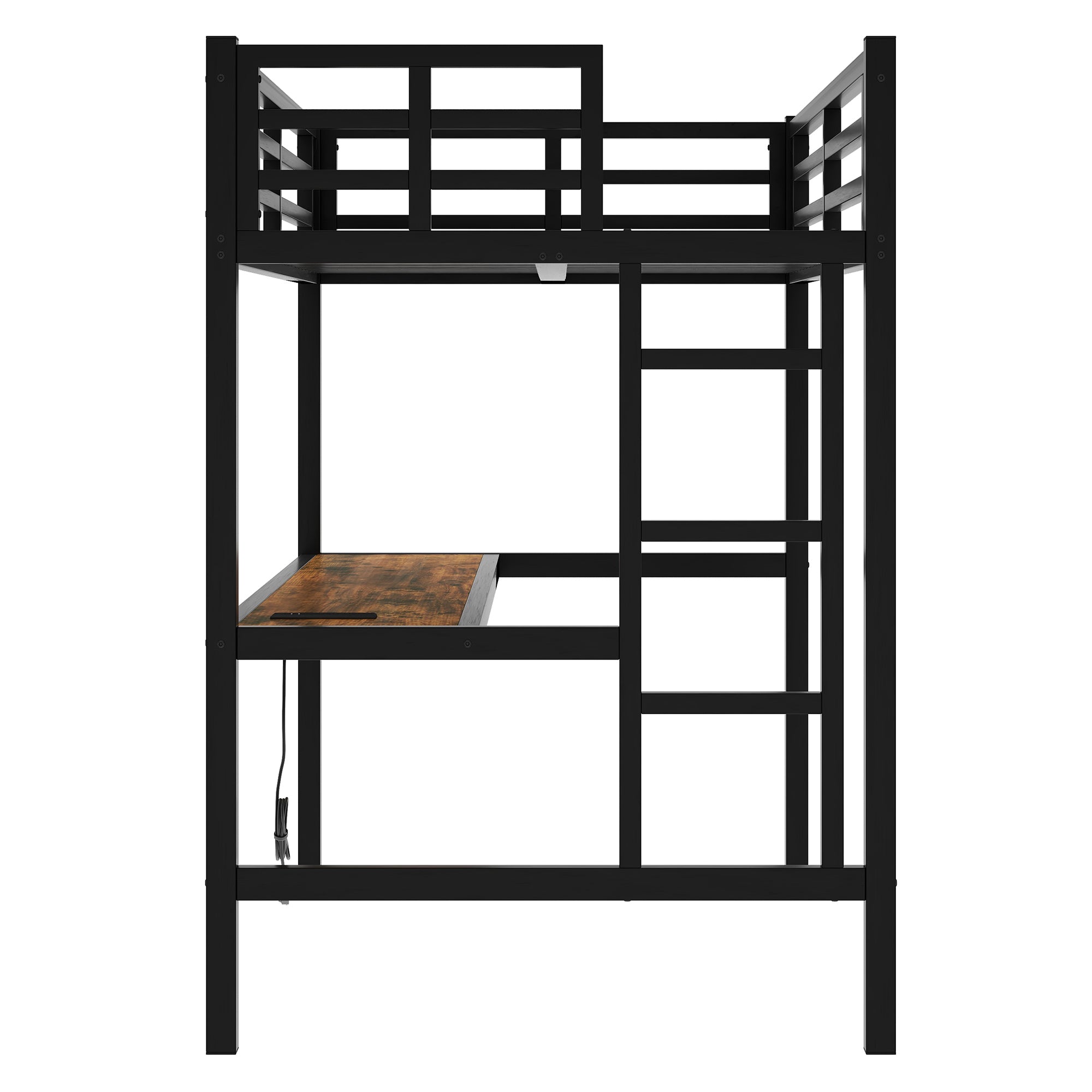 Metal Twin XL Size Loft Bed with Power Outlet and LED Lighted, Space Saving, Noise Reduced, Black