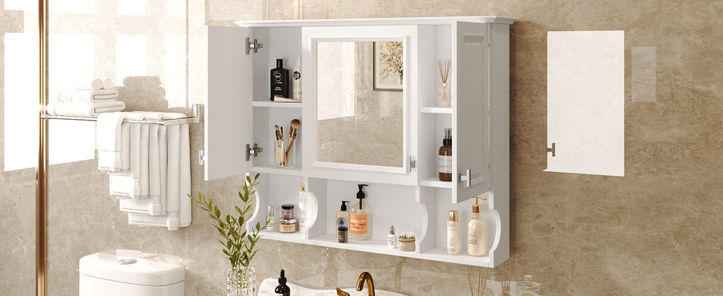 35'' x 28'' Wall Mounted Bathroom Medicine Cabinet, Modern Bathroom Wall Cabinet with Mirror, Mirror Cabinet with Open Shelves