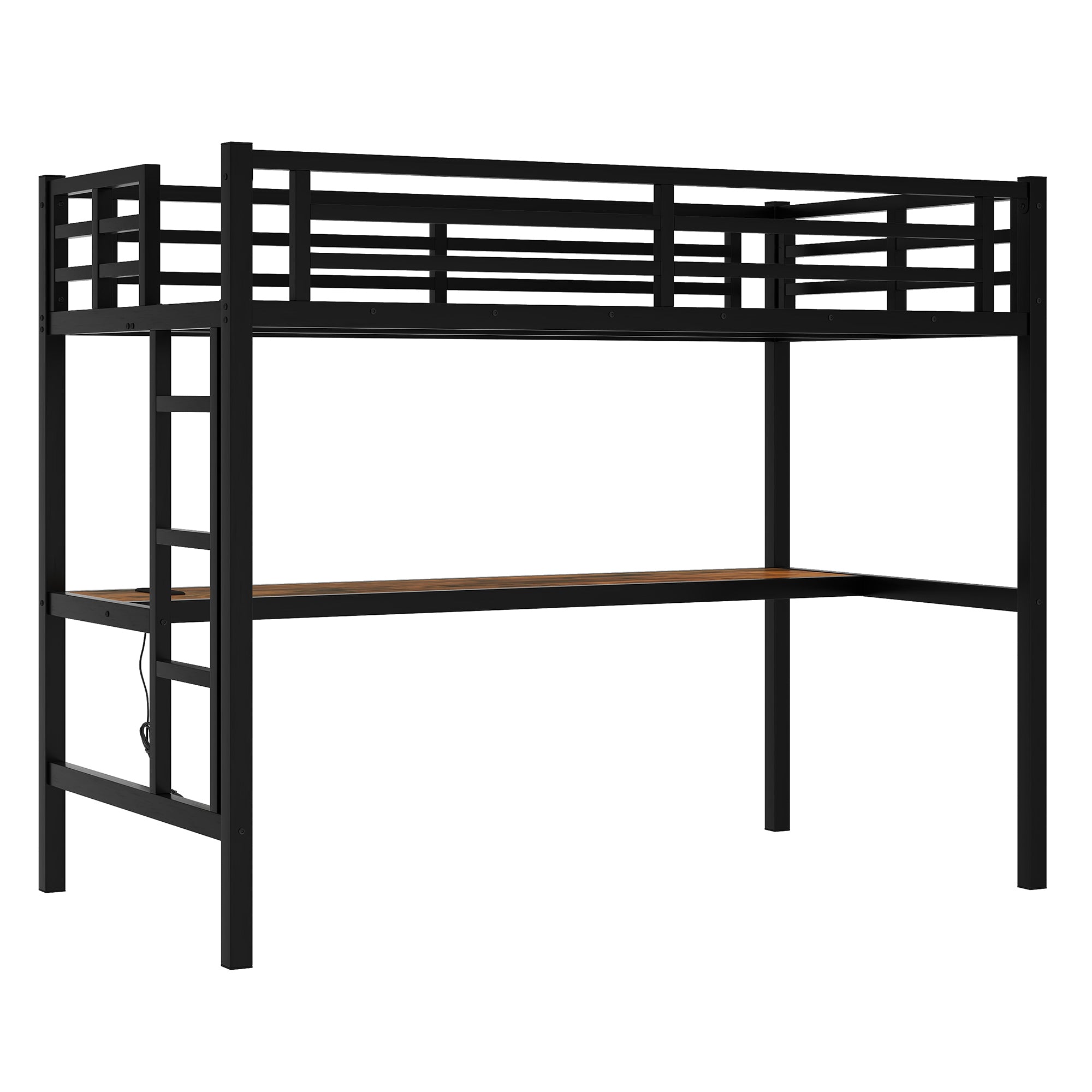 Metal Twin XL Size Loft Bed with Power Outlet and LED Lighted, Space Saving, Noise Reduced, Black
