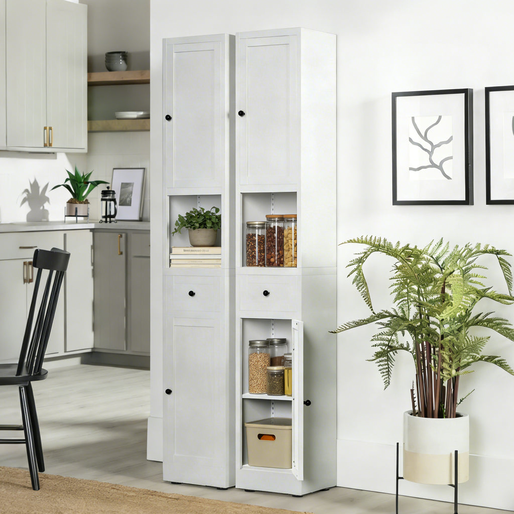 71 Inch Tall Bathroom Storage Cabinet, 5 Tier Narrow Metal Cabinet with 2 Doors & Adjustable Shelves, Freestanding Cabinet for Space Saving in Kitchen, Laundry Room, Pantry, White