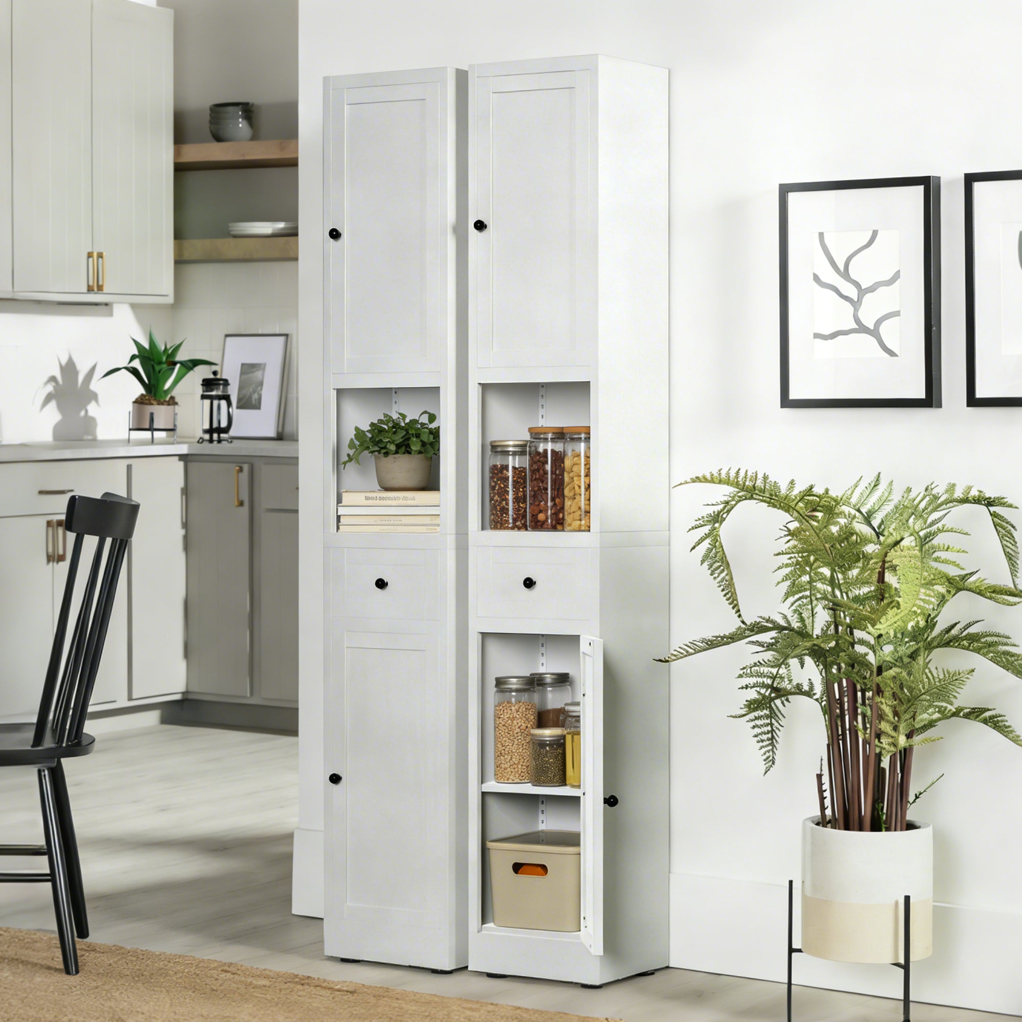 71 Inch Tall Bathroom Storage Cabinet, 5 Tier Narrow Metal Cabinet with 2 Doors & Adjustable Shelves, Freestanding Cabinet for Space Saving in Kitchen, Laundry Room, Pantry, White
