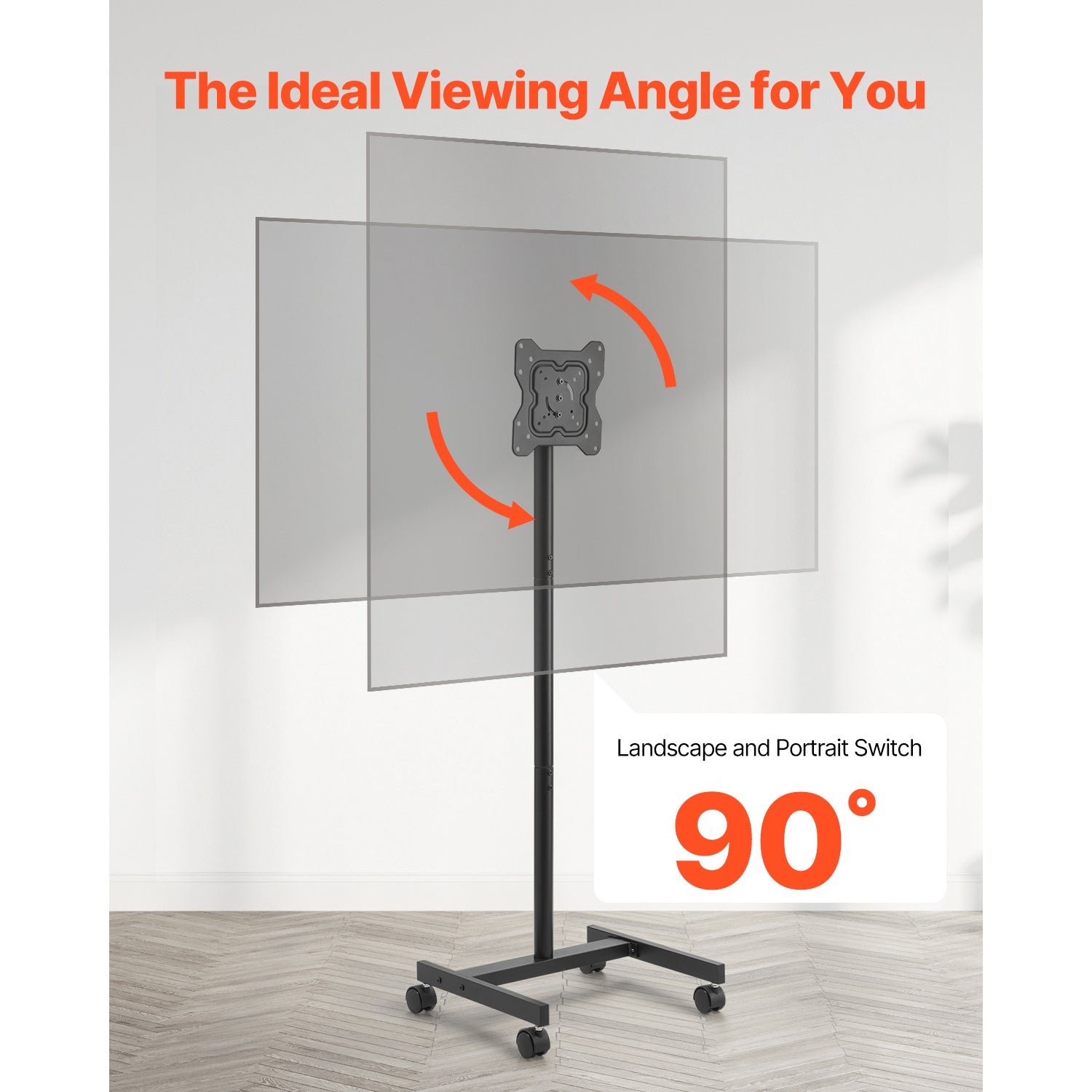 Rolling TV Stand, Mobile TV Cart for 17 55 Inch Screens, Portrait to Landscape, Portable TV Stand with Wheels Holds up to 44 lbs for Living Room, Bedroom, Office, Outdoor, Max VESA 200x200mm