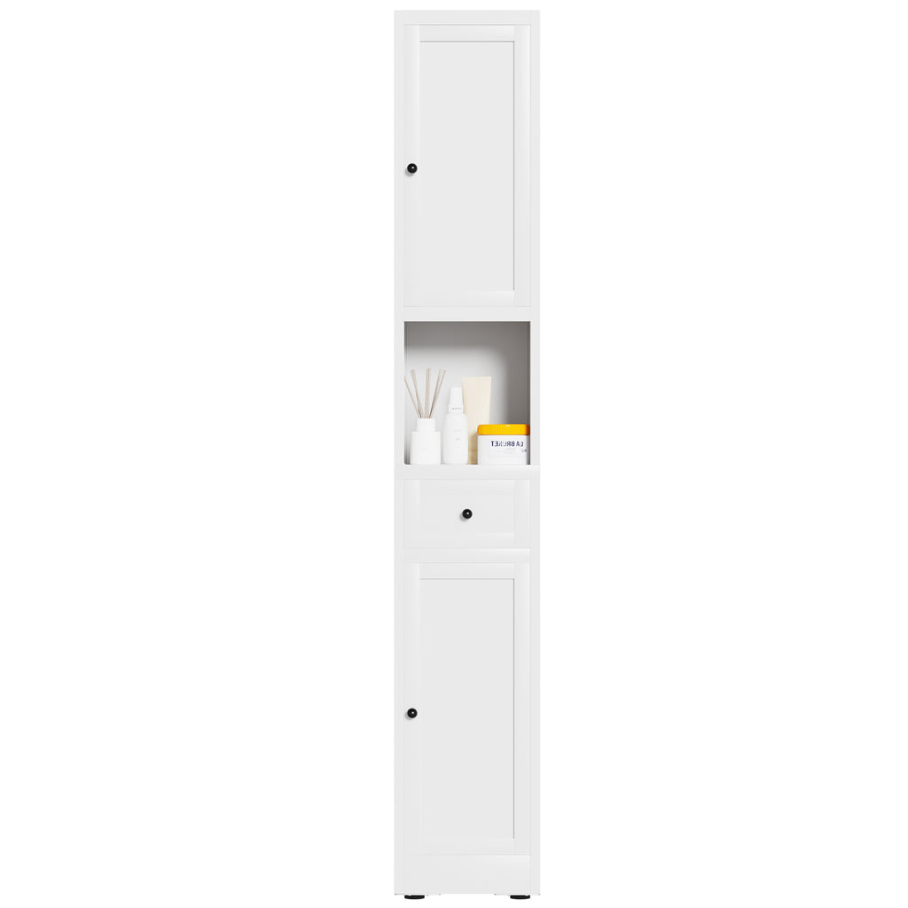 71 Inch Tall Bathroom Storage Cabinet, 5 Tier Narrow Metal Cabinet with 2 Doors & Adjustable Shelves, Freestanding Cabinet for Space Saving in Kitchen, Laundry Room, Pantry, White