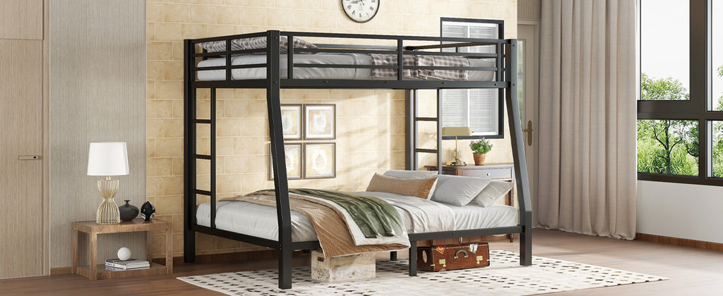 Metal Full XL over Queen Bunk Bed for Teens and Adults,Space Saving Noise Reduced No Box Spring Needed,Black