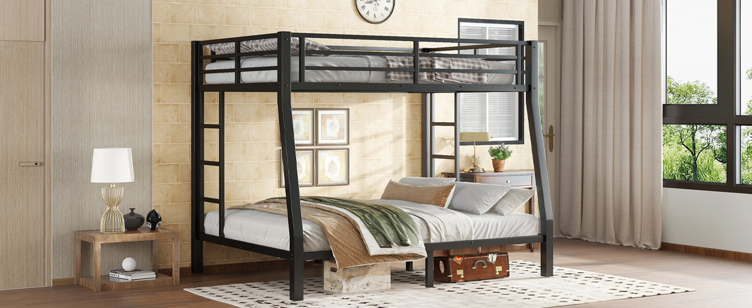 Metal Full XL over Queen Bunk Bed for Teens and Adults,Space Saving Noise Reduced No Box Spring Needed,Black
