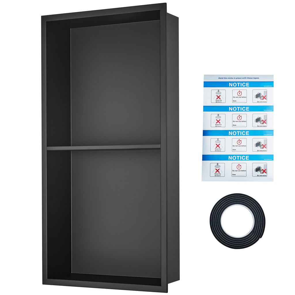 13"x25" No Tile Shower Niche 304 Stainless Steel, Wall Inserted Niche Recessed Double Shelves, Sealed Waterproof Rust Resistant Easy Cleaning Modern Niche for Shower or Soap Storage Bathroom