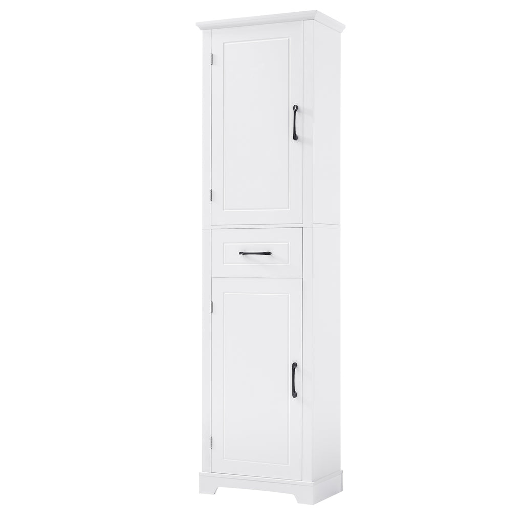 Tall Bathroom Storage Cabinet, Freestanding Storage Cabinet with Two Doors and Adjustable Shelves, Door Shelve Design, MDF Board with Painted Finish, White