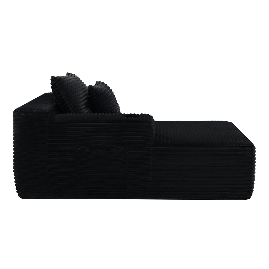 37.5 inch left chaise longue with plush black velvet, cup holder, flexible matching, mainly for living room use.