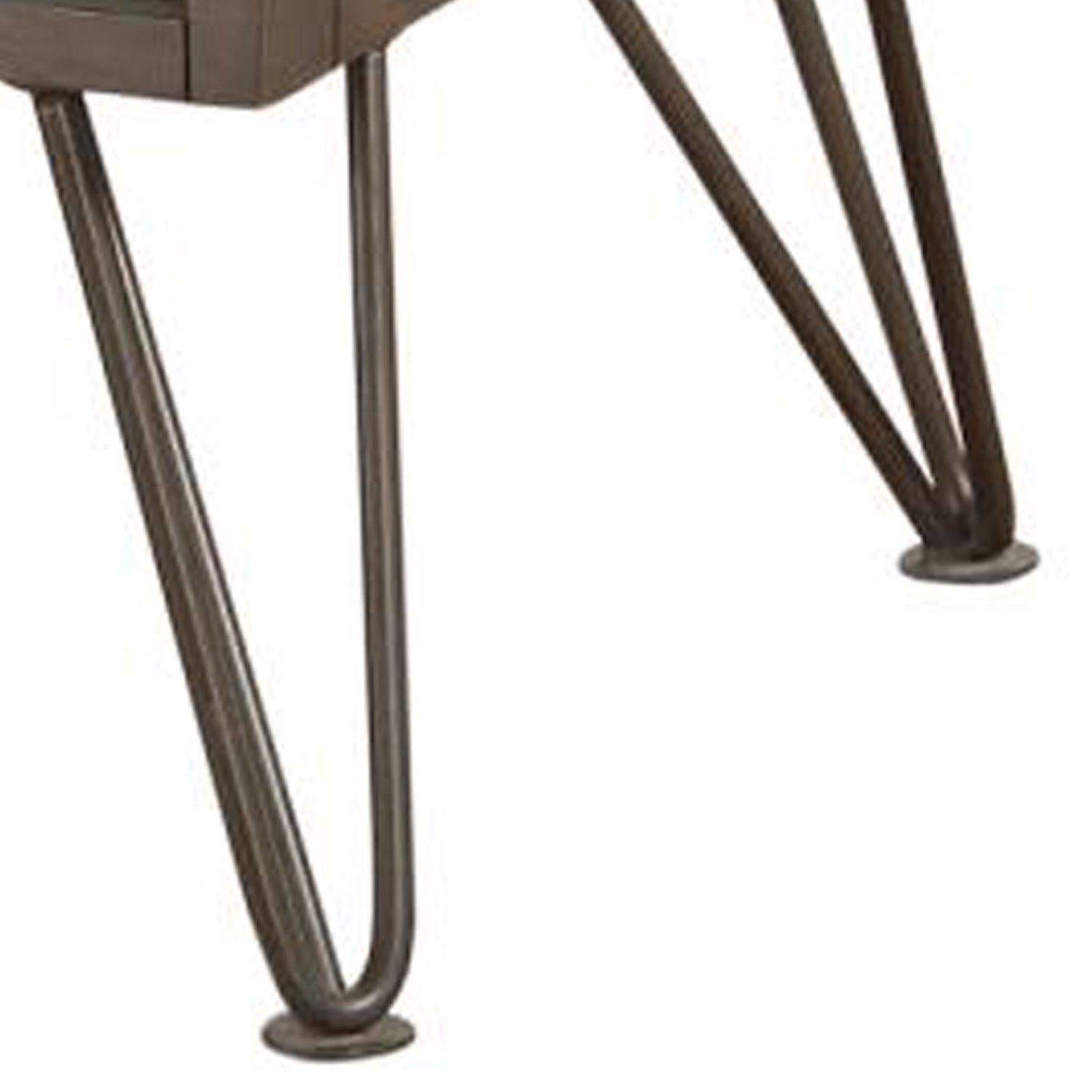 Contemporary Solid Wood Night Stand with Metal Hairpin Legs, Grey