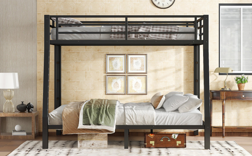 Metal Full XL over Queen Bunk Bed for Teens and Adults,Space Saving Noise Reduced No Box Spring Needed,Black
