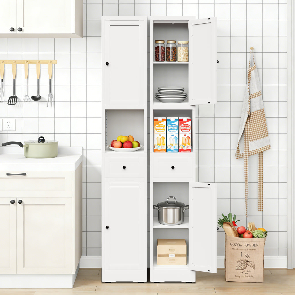 71 Inch Tall Bathroom Storage Cabinet, 5 Tier Narrow Metal Cabinet with 2 Doors & Adjustable Shelves, Freestanding Cabinet for Space Saving in Kitchen, Laundry Room, Pantry, White