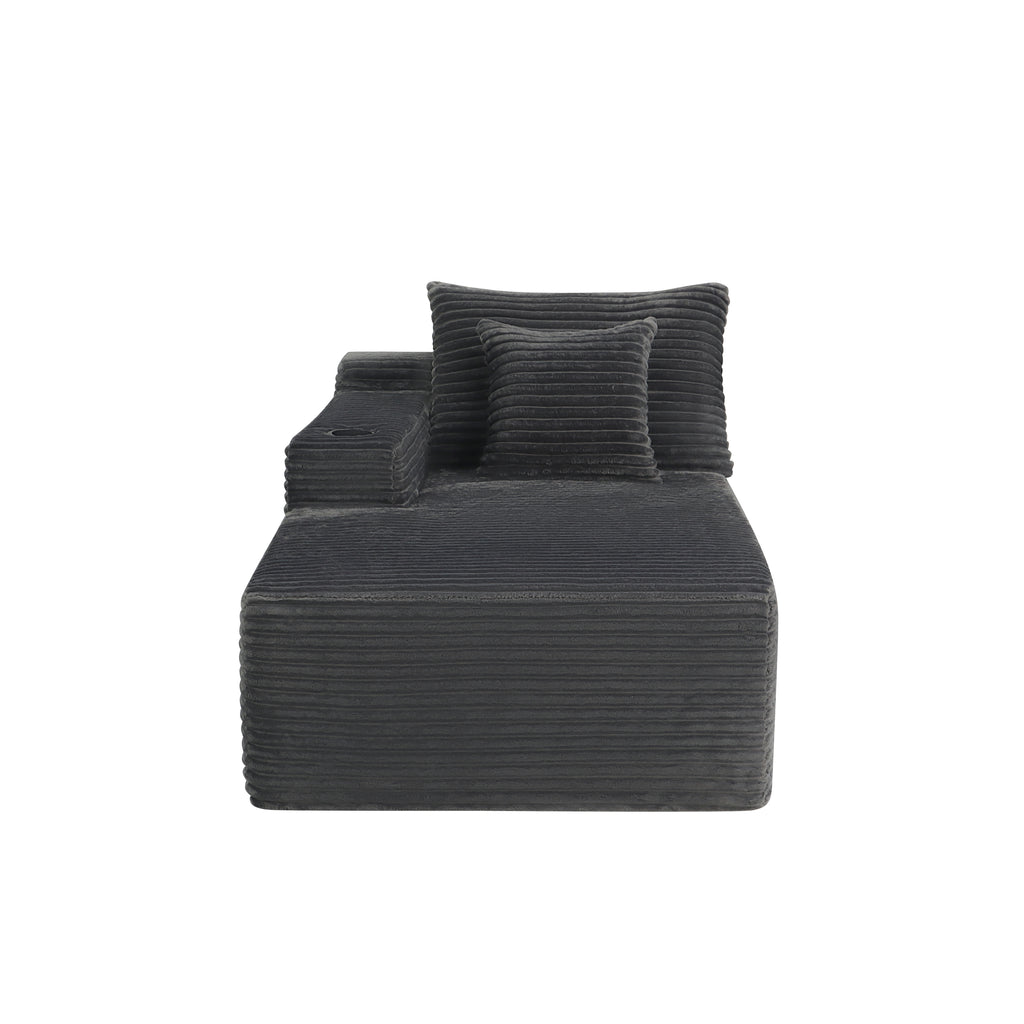 37.5 inch left chaise longue with grey black velvet, cup holder, flexible matching, mainly for living room use.