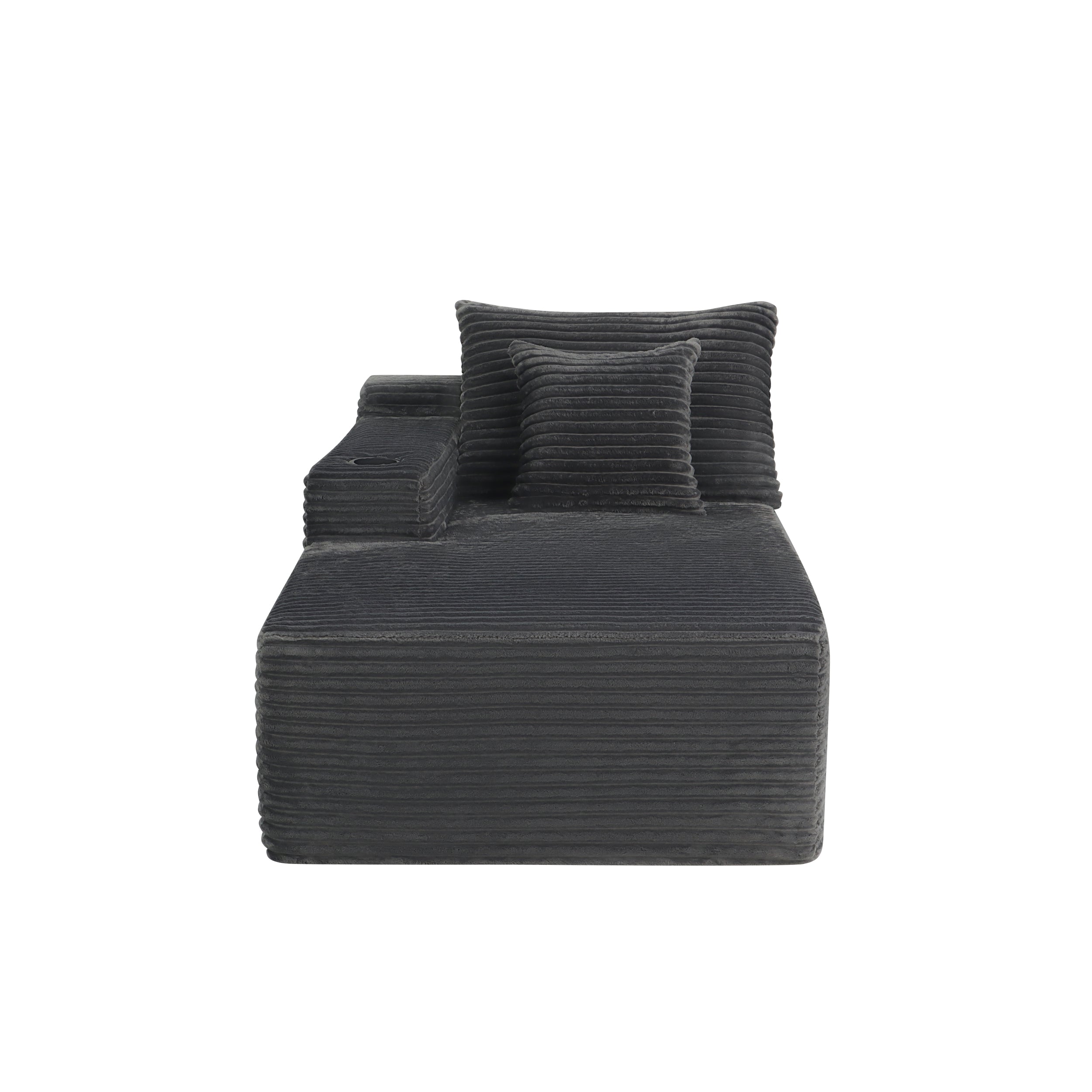 37.5 inch left chaise longue with grey black velvet, cup holder, flexible matching, mainly for living room use.