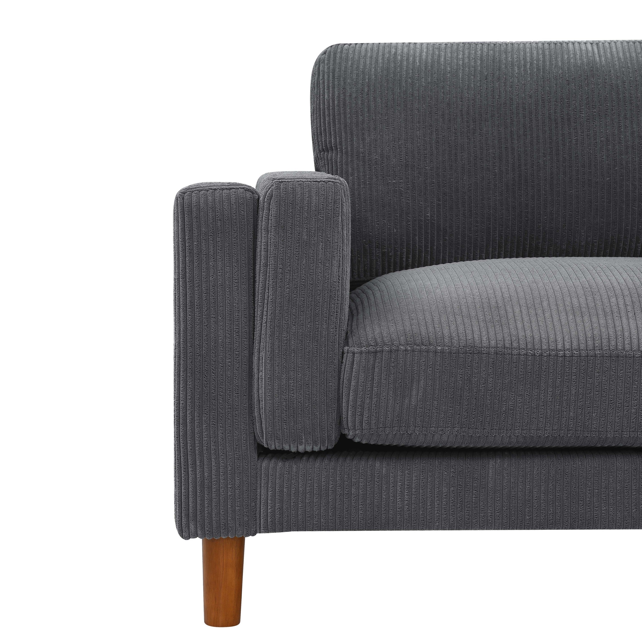 Corduroy Upholstered Square Arm Sofa with Wooden Legs