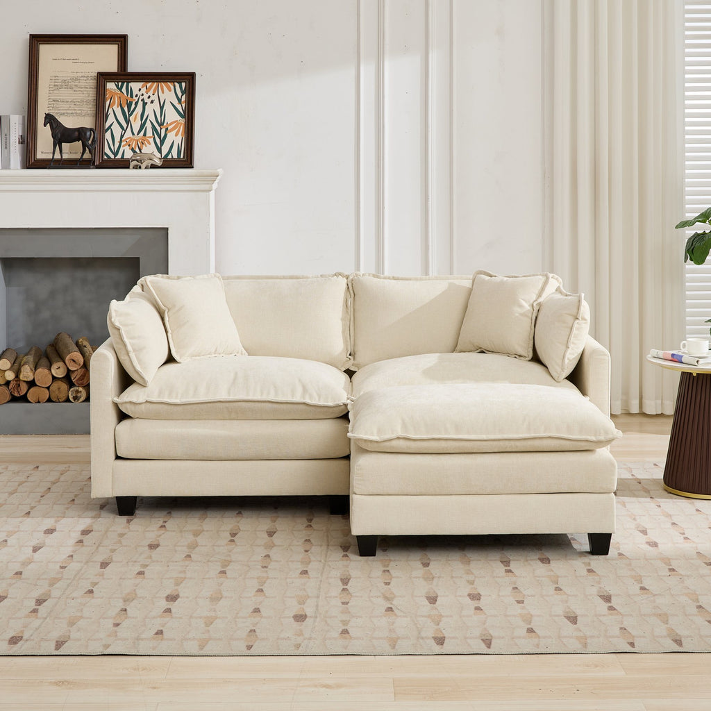 Cloud Sofa LoveSeat Ottoman is not included , Modern Sectional Couch, for Living Room Bedroom and Apartment, Comfy Double Layer Upholstered Seat Cushion, Breathable Chenille Fabric, Beige,SW5012BG