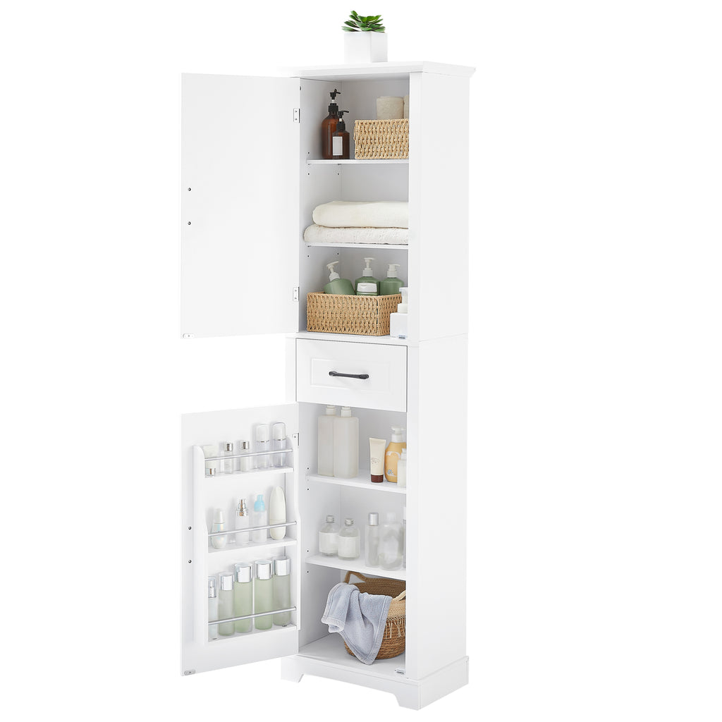 Tall Bathroom Storage Cabinet, Freestanding Storage Cabinet with Two Doors and Adjustable Shelves, Door Shelve Design, MDF Board with Painted Finish, White