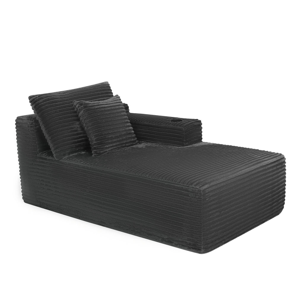 37.5 inch Right chaise longue with plush grey velvet, cup holder, flexible matching, mainly for living room use.