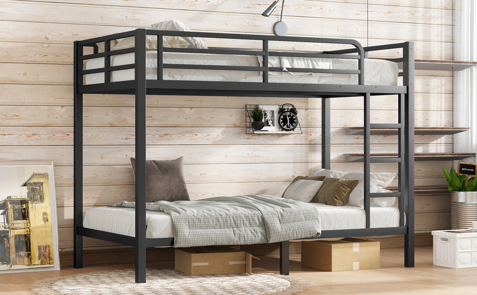 Metal Twin XL over Twin XL Bunk Bed for Teens and Adults,Space Saving Noise Reduced No Box Spring Needed, Black