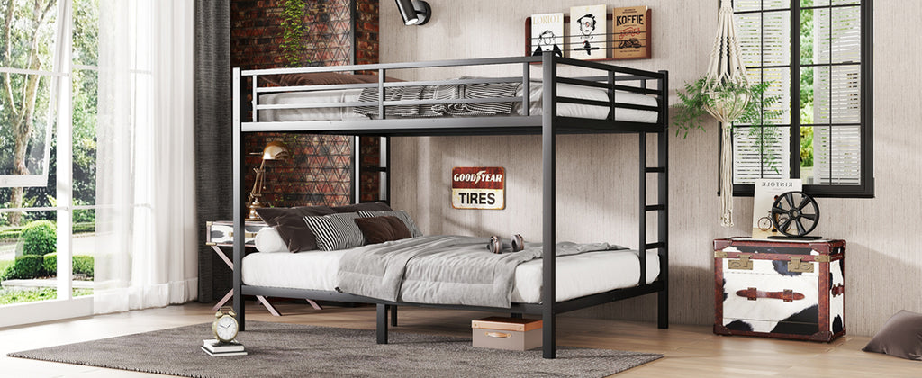 Metal Queen over Queen Bunk Bed for Teens and Adults,Space Saving Noise Reduced No Box Spring Needed, Black
