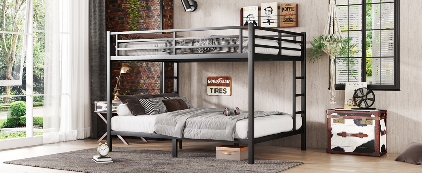 Metal Queen over Queen Bunk Bed for Teens and Adults,Space Saving Noise Reduced No Box Spring Needed, Black
