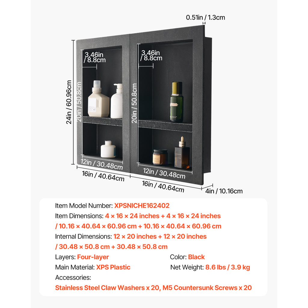 Shower Niche 16"x 24" 16"x 24"Recessed Wall Organizer for Bathroom