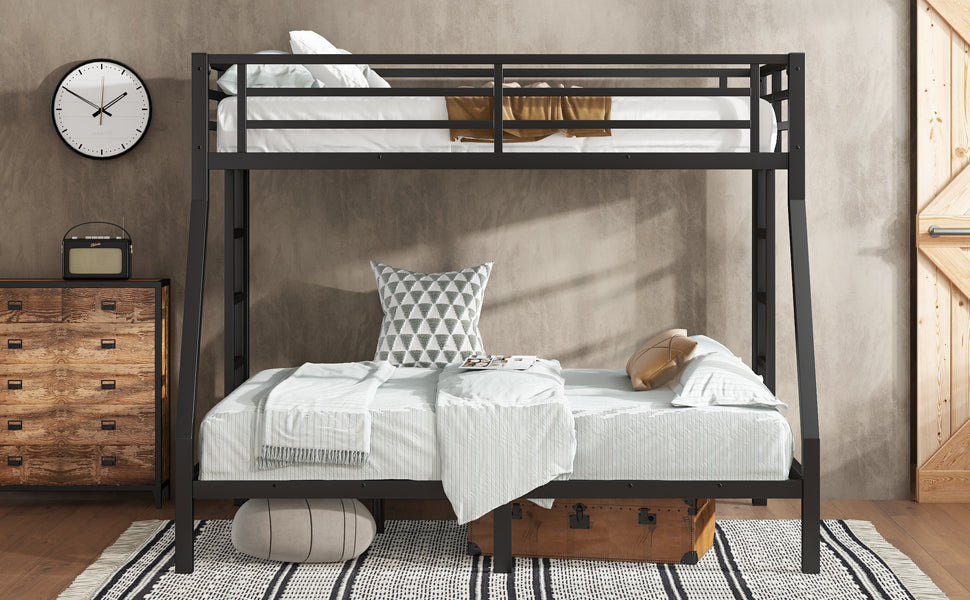 Metal Twin over Full Bunk Bed for Teens and Adults,Space Saving Noise Reduced No Box Spring Needed, Black
