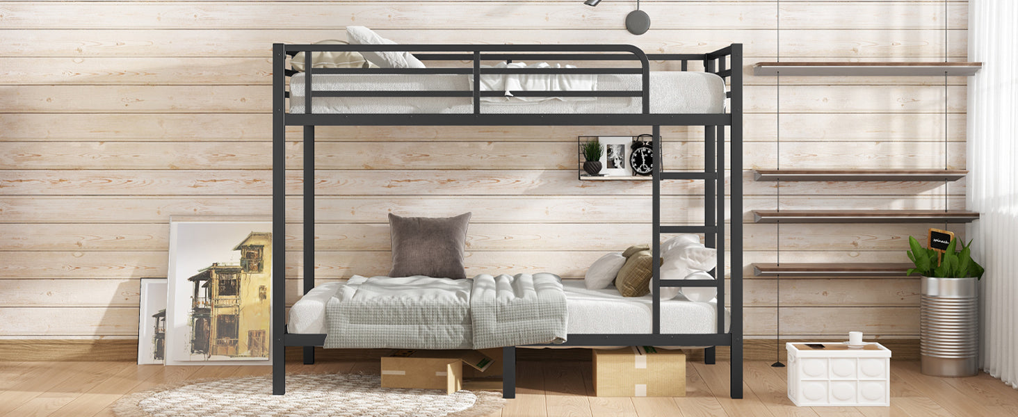 Metal Twin XL over Twin XL Bunk Bed for Teens and Adults,Space Saving Noise Reduced No Box Spring Needed, Black