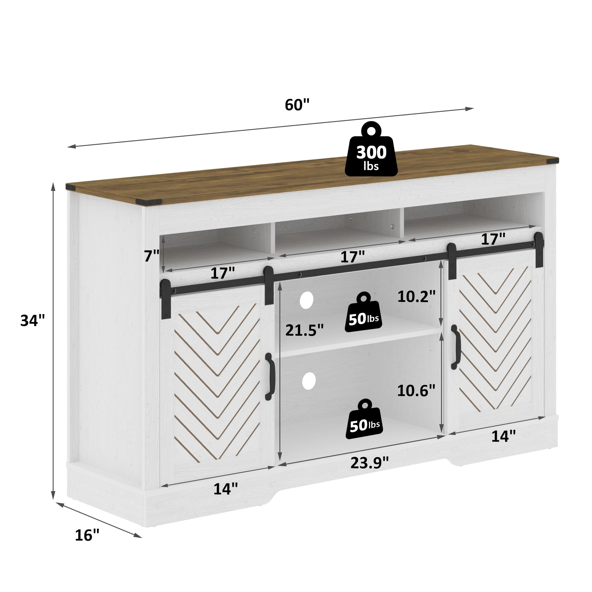 Farmhouse TV Stand for 65 Inch TV, Tall Entertainment Center with Sliding Barn Doors, Rustic Wood Storage Cabinet Television Media Console for Living Room, Bedroom Wood Tone and White