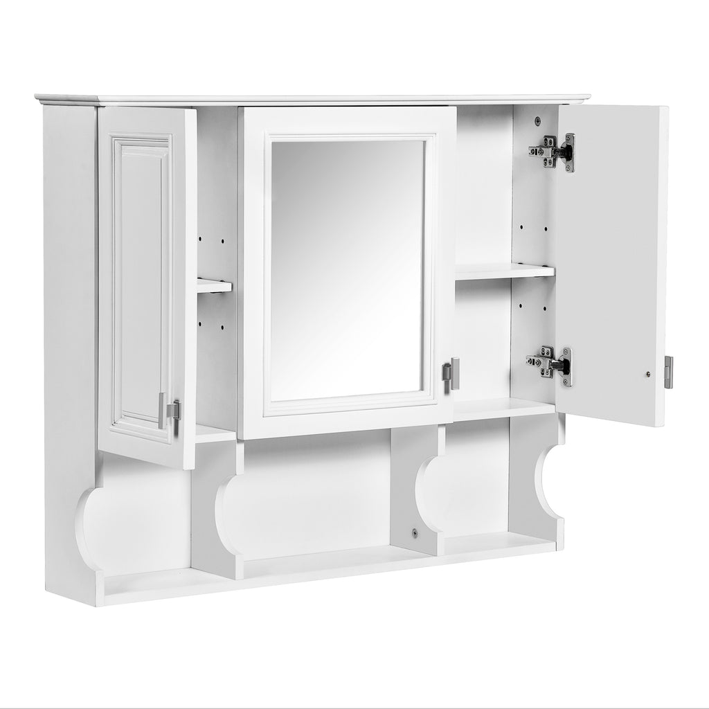 35'' x 28'' Wall Mounted Bathroom Medicine Cabinet, Modern Bathroom Wall Cabinet with Mirror, Mirror Cabinet with Open Shelves