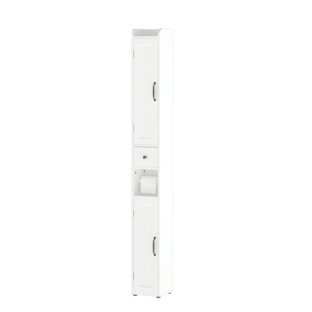 67.51" Tall Bathroom Storage Cabinet with Adjustable Shelves,Slim 2 Doors Freestanding Cabinet with Anti Tip, Open compartments, for Home, Small Spaces, Bathroom,Kitchen, Living Room, White